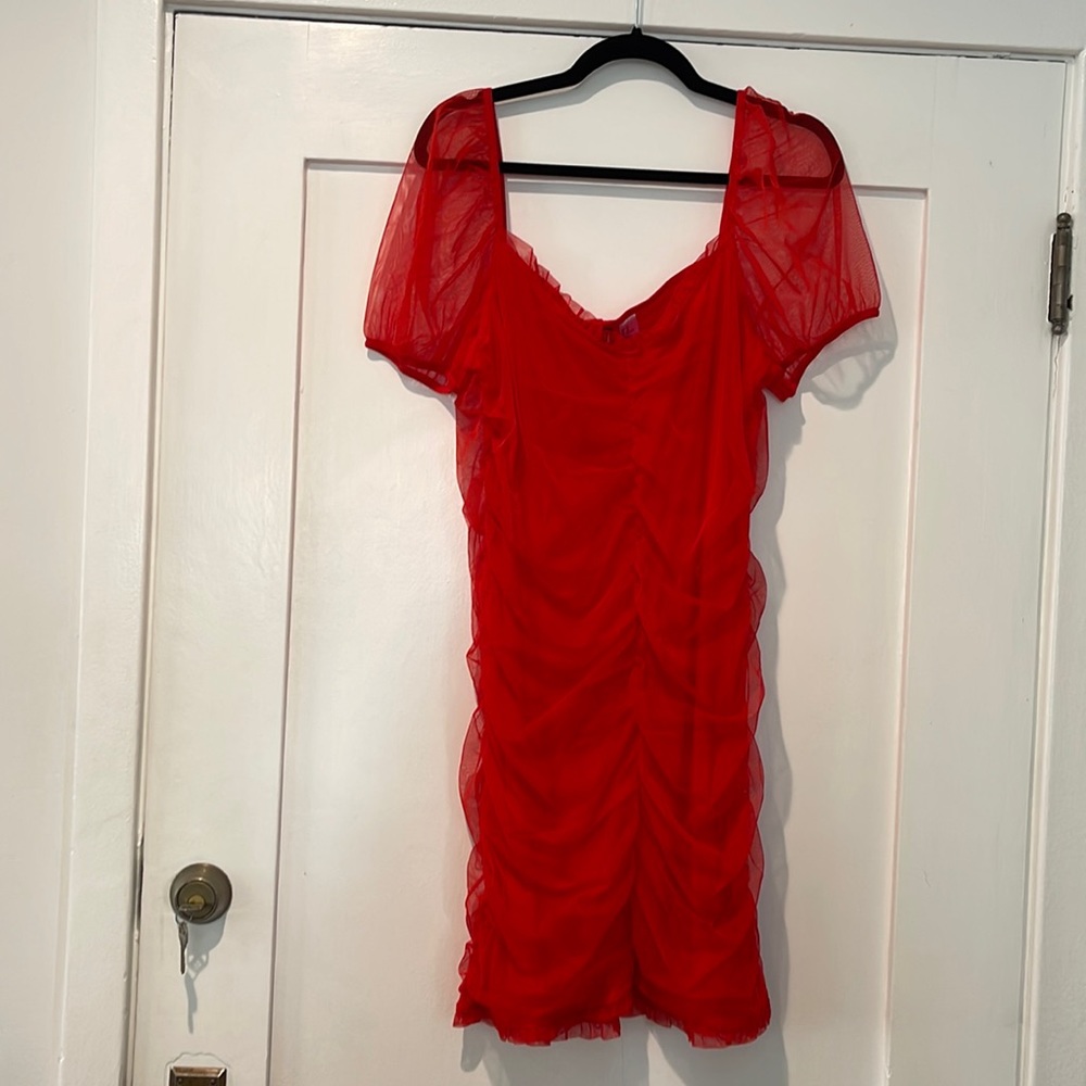 H&M red ruched dress